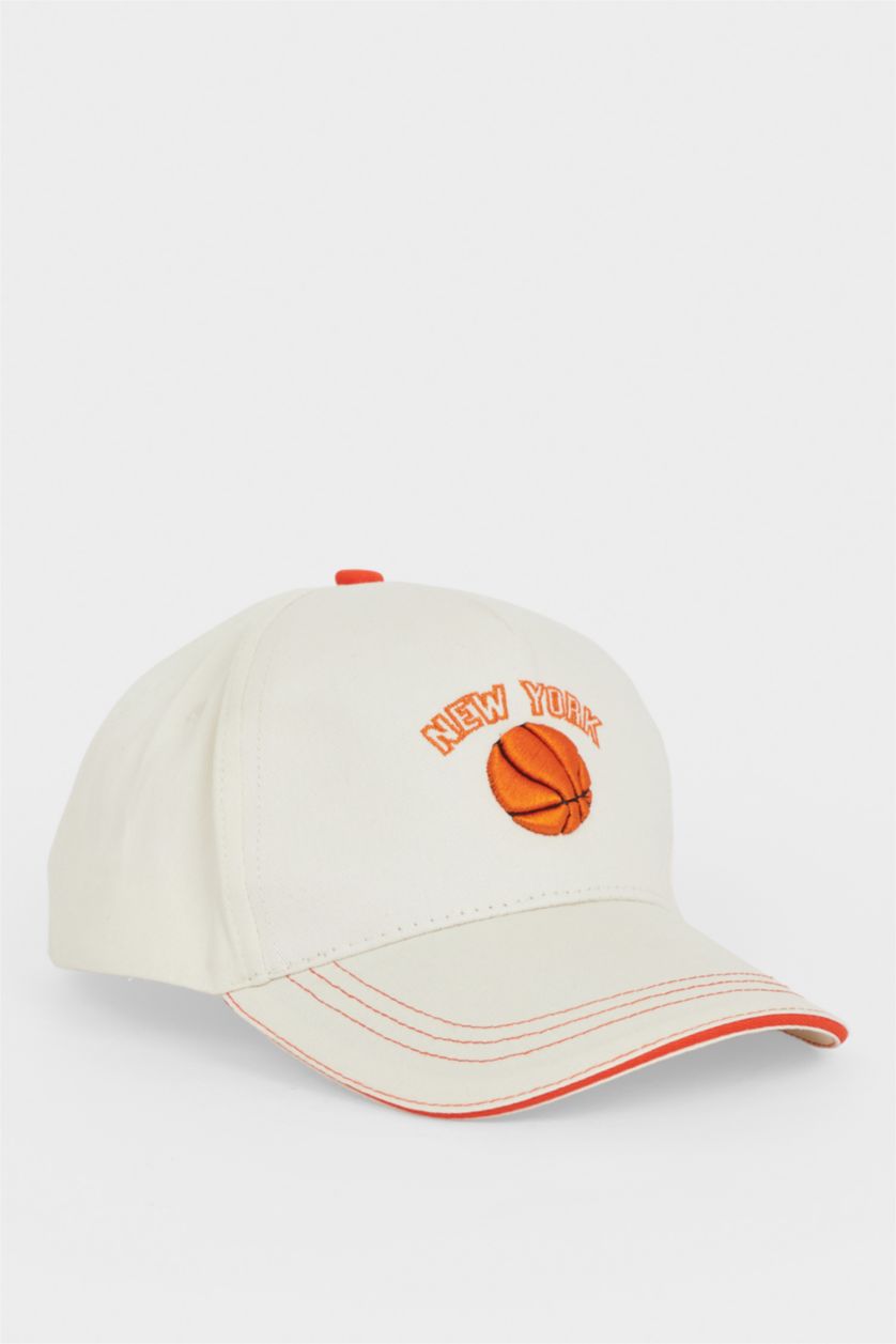 Erkek Çocuk - Genç Erkek Bej Nakışlı Pamuklu Cap Şapka Erkek Çocuk