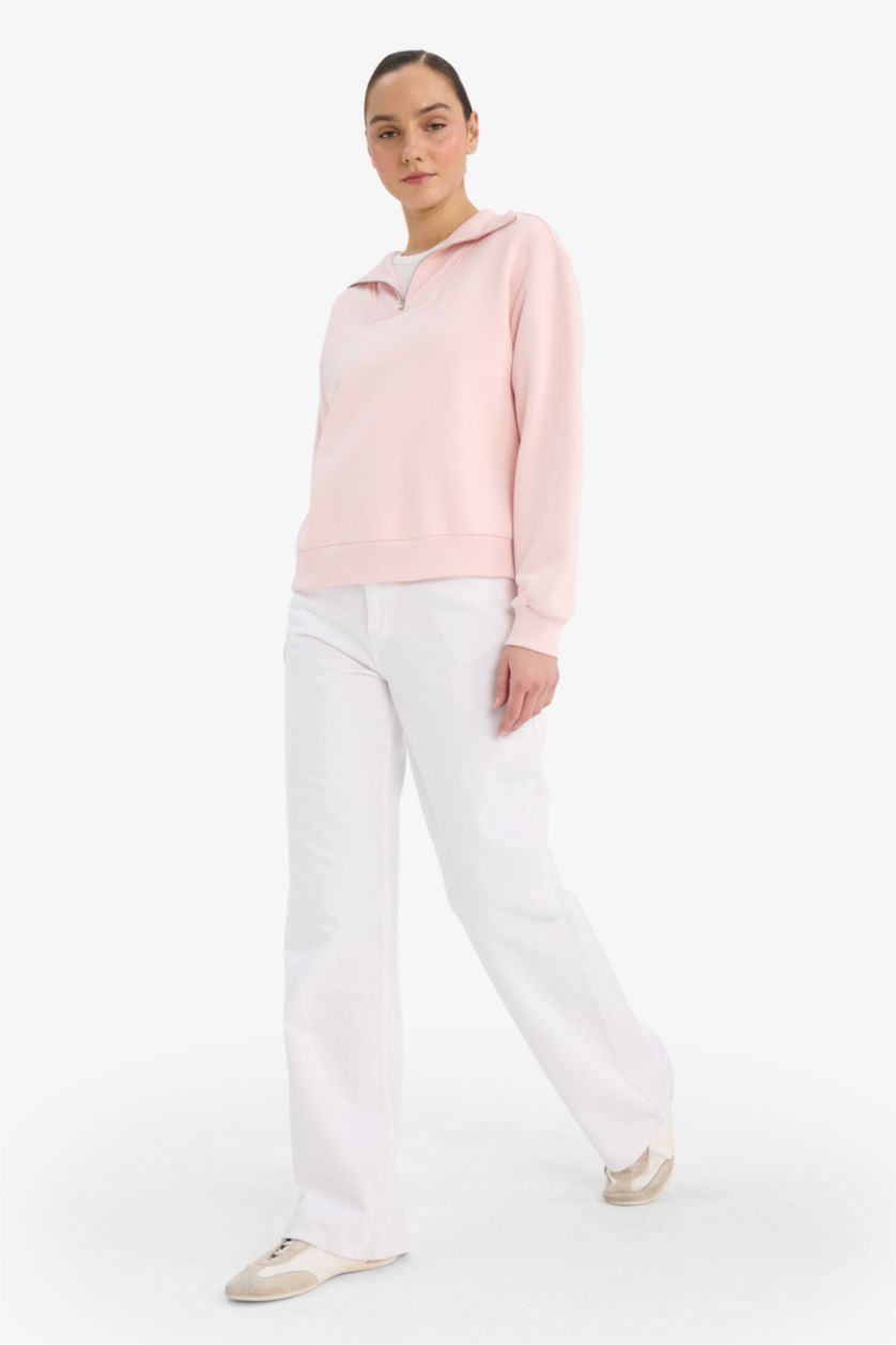 Woman Light Pink Regular Fit Basic Sweatshirt