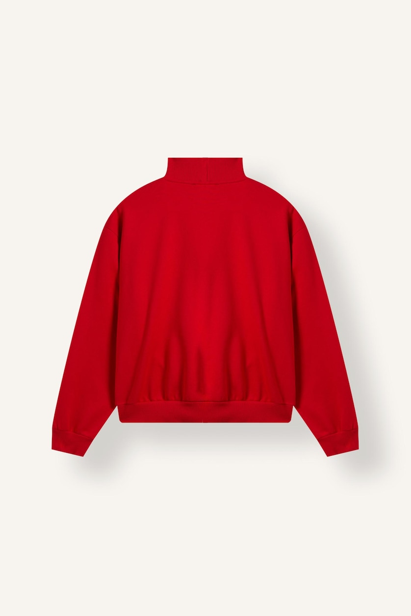 Kadın Kırmızı Yarım Fermuarlı Balıkçı Yaka Basıc Basic Sweatshirt