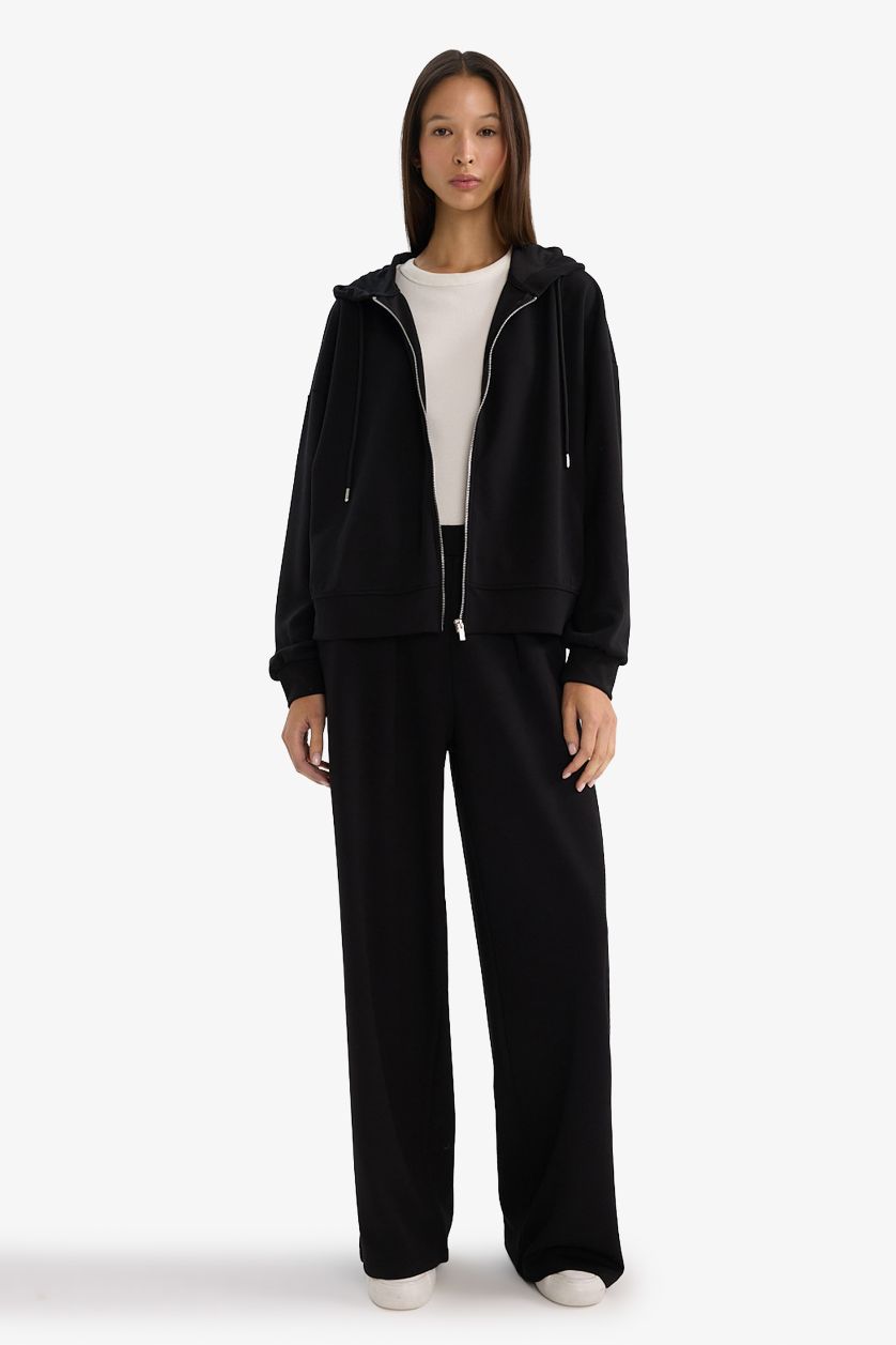 Kadın Siyah Wide Leg Cepli Eşofman Altı