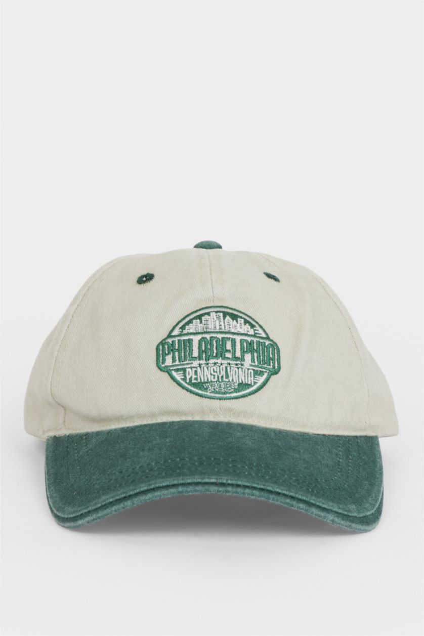 Erkek Yeşil Erkek Nakışlı Pamuklu Cap Şapka