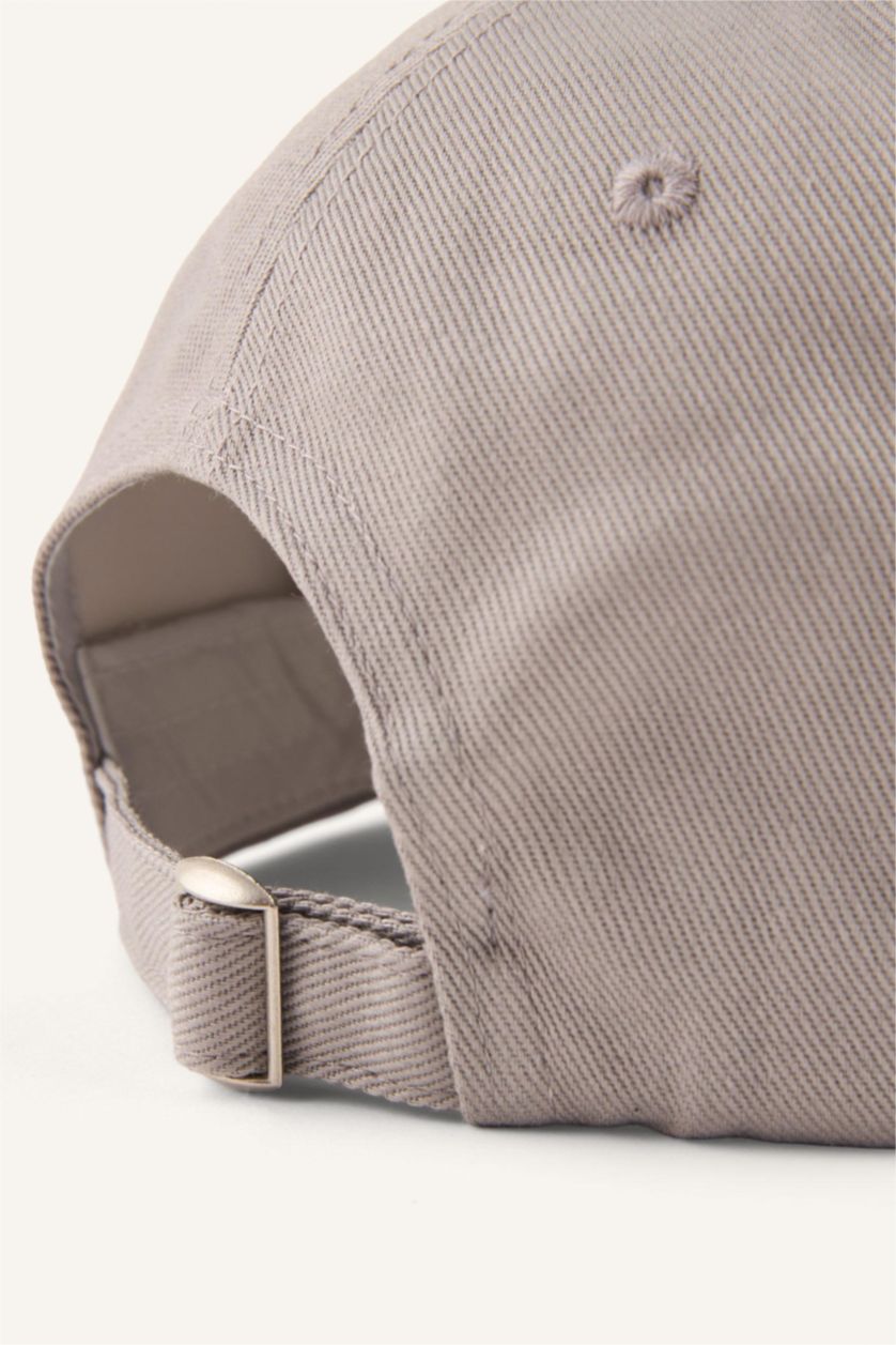 Erkek Açık Gri Erkek Nakışlı Gabardin Cap Şapka