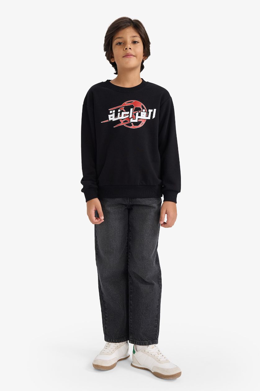 BOYS & TEENS Black Boy Crew Neck Back Printed Sweatshirt