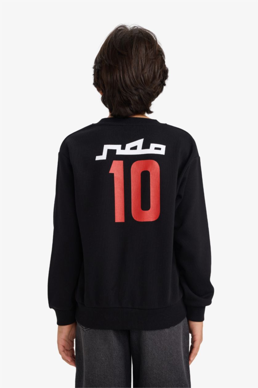BOYS & TEENS Black Boy Crew Neck Back Printed Sweatshirt