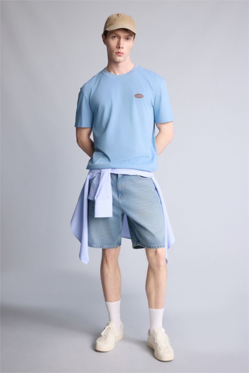 Ерлер Көк 100% мақта баспалы футболка