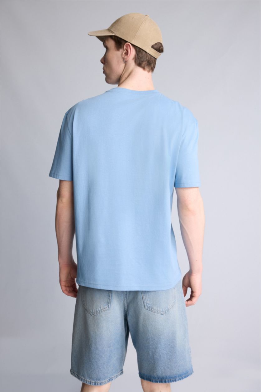 Ерлер Көк 100% мақта баспалы футболка