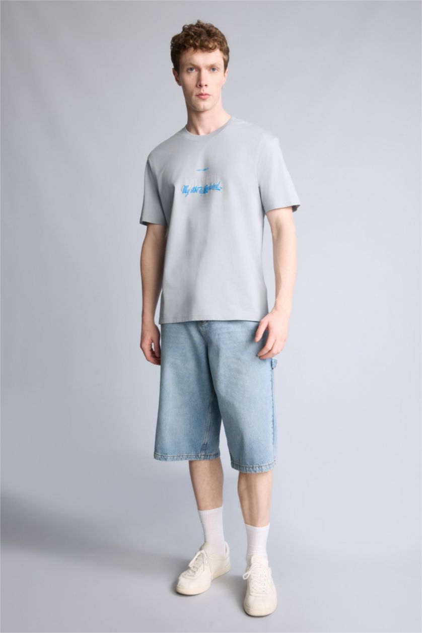 Ерлер Сұр 100% мақта баспалы футболка