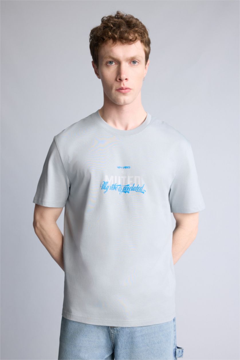 Ерлер Сұр 100% мақта баспалы футболка