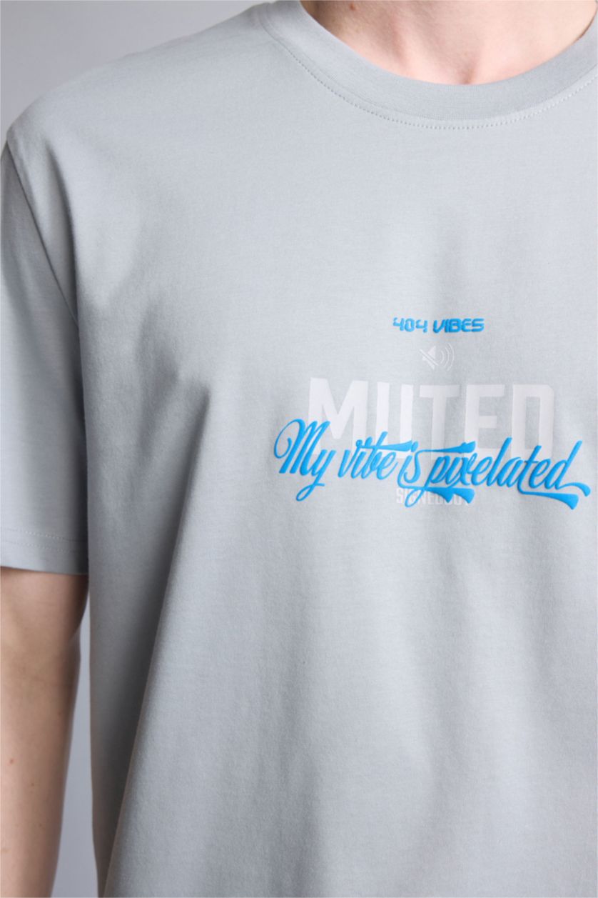 Ерлер Сұр 100% мақта баспалы футболка