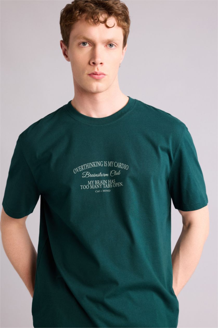 Ерлер Қою жасыл 100% мақта баспалы футболка