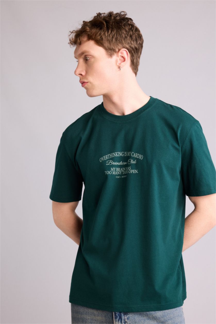 Ерлер Қою жасыл 100% мақта баспалы футболка