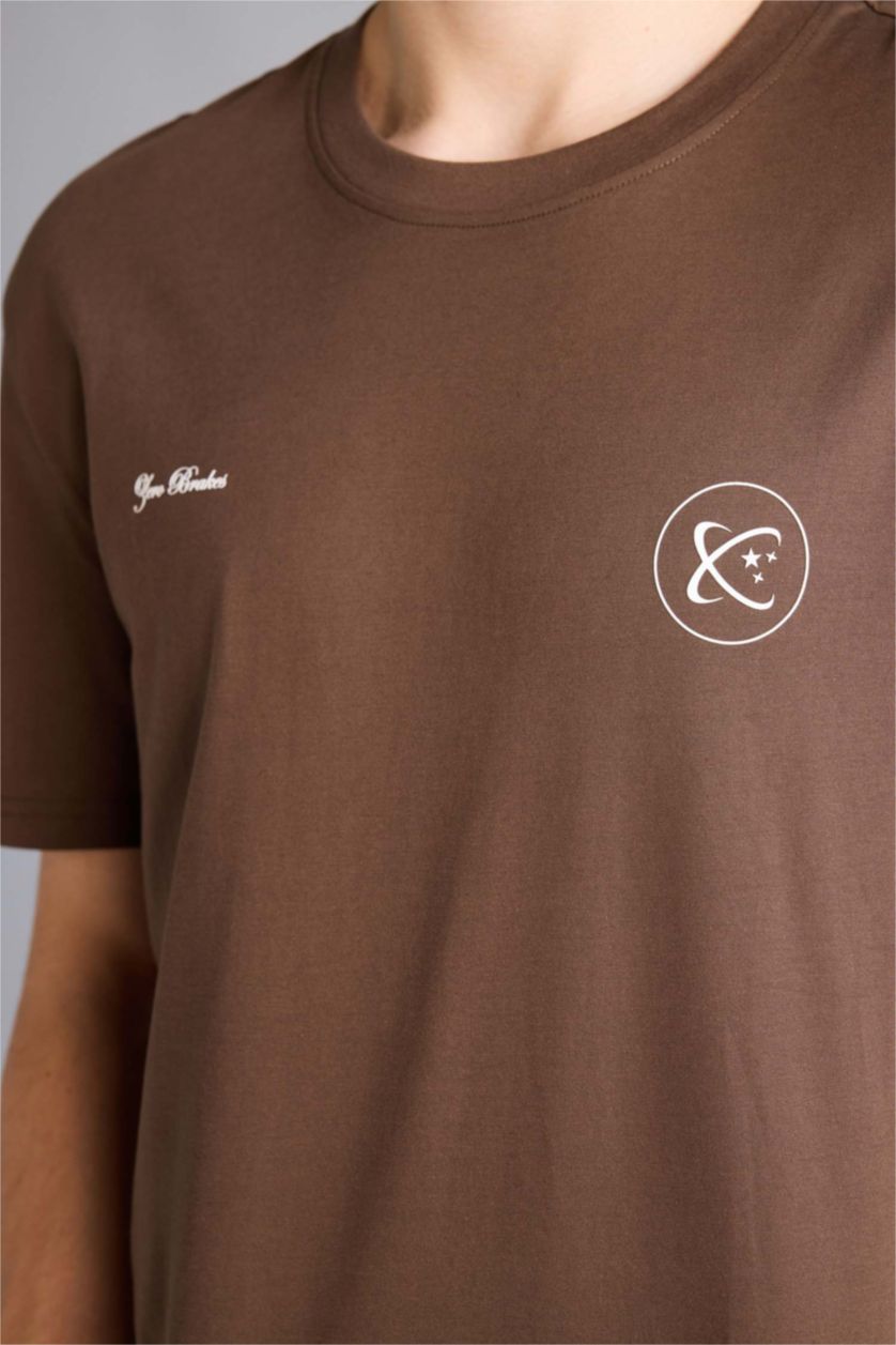 Erkek Kahve Regular Fıt Kısa Kollu Tişört