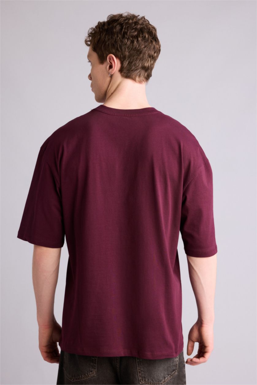 Erkek Bordo Boxy Fıt Kısa Kollu Tişört