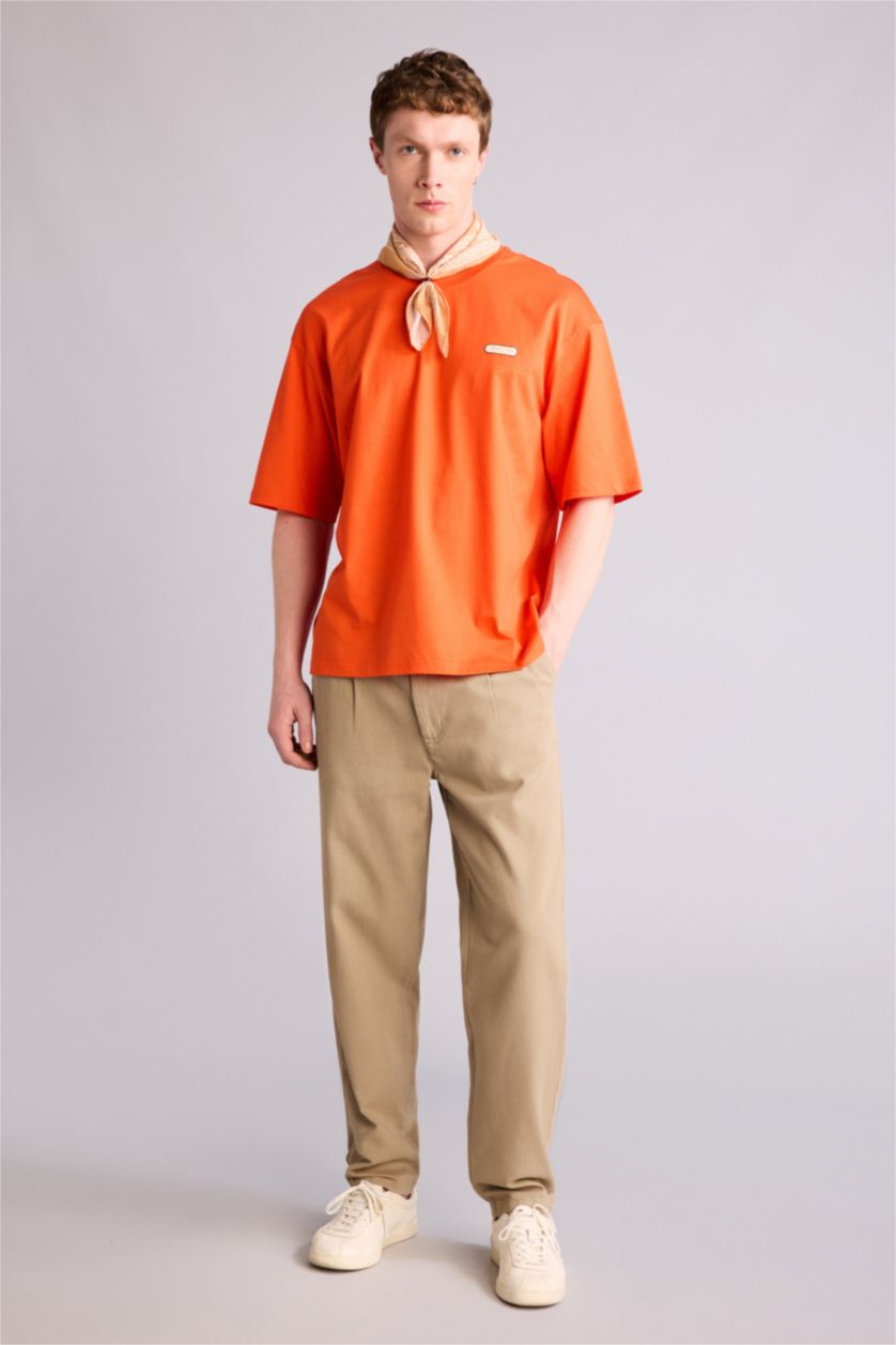 Ерлер қызғылт сары 100% мақта Boxy Fit баспалы футболка