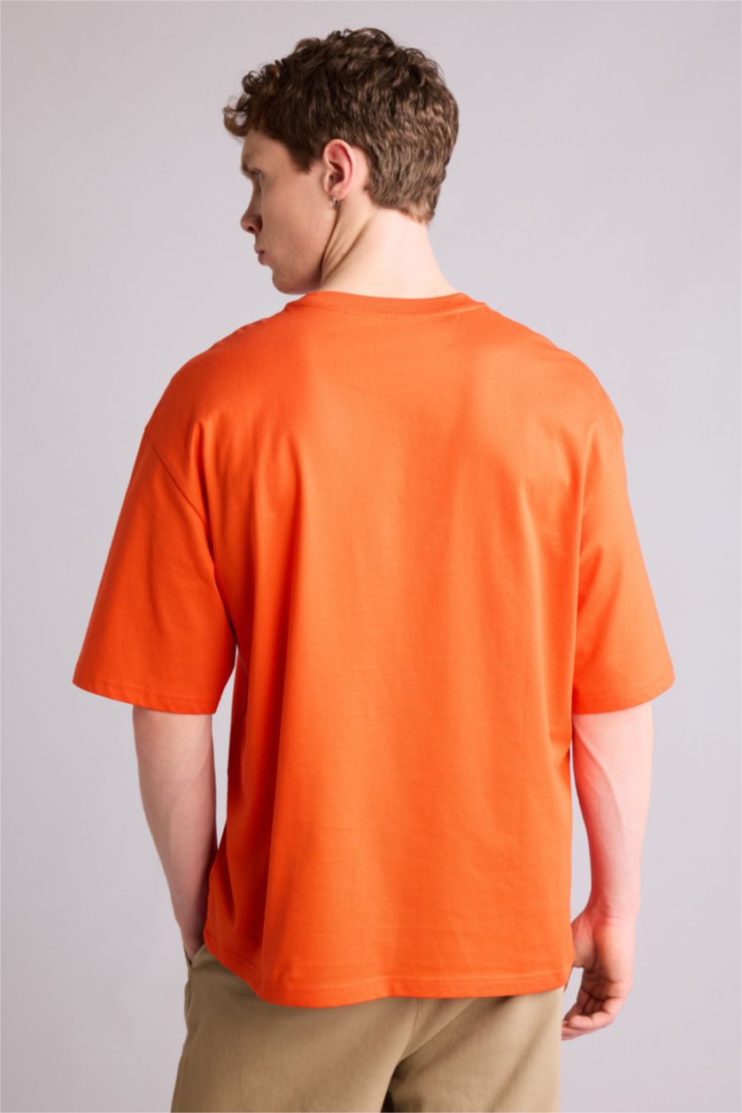 Ерлер қызғылт сары 100% мақта Boxy Fit баспалы футболка