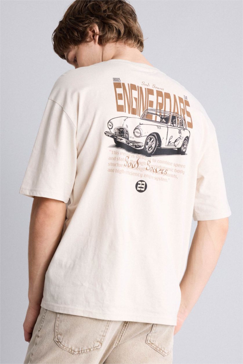 Ерлер Сұр 100% мақта Boxy Fit баспалы футболка