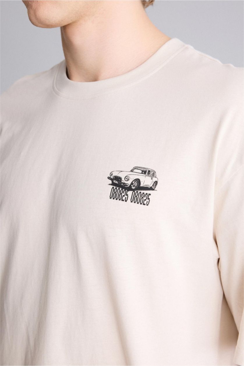 Ерлер Сұр 100% мақта Boxy Fit баспалы футболка