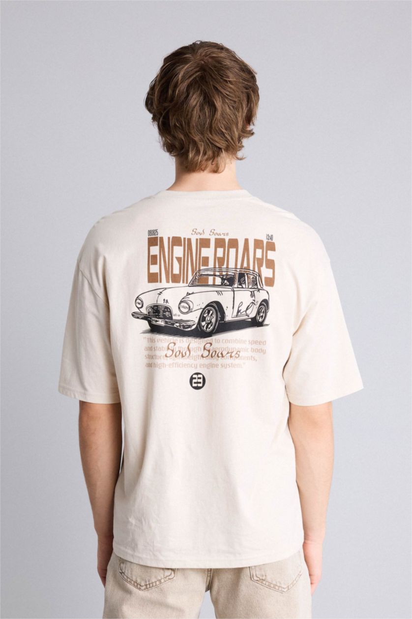 Ерлер Сұр 100% мақта Boxy Fit баспалы футболка