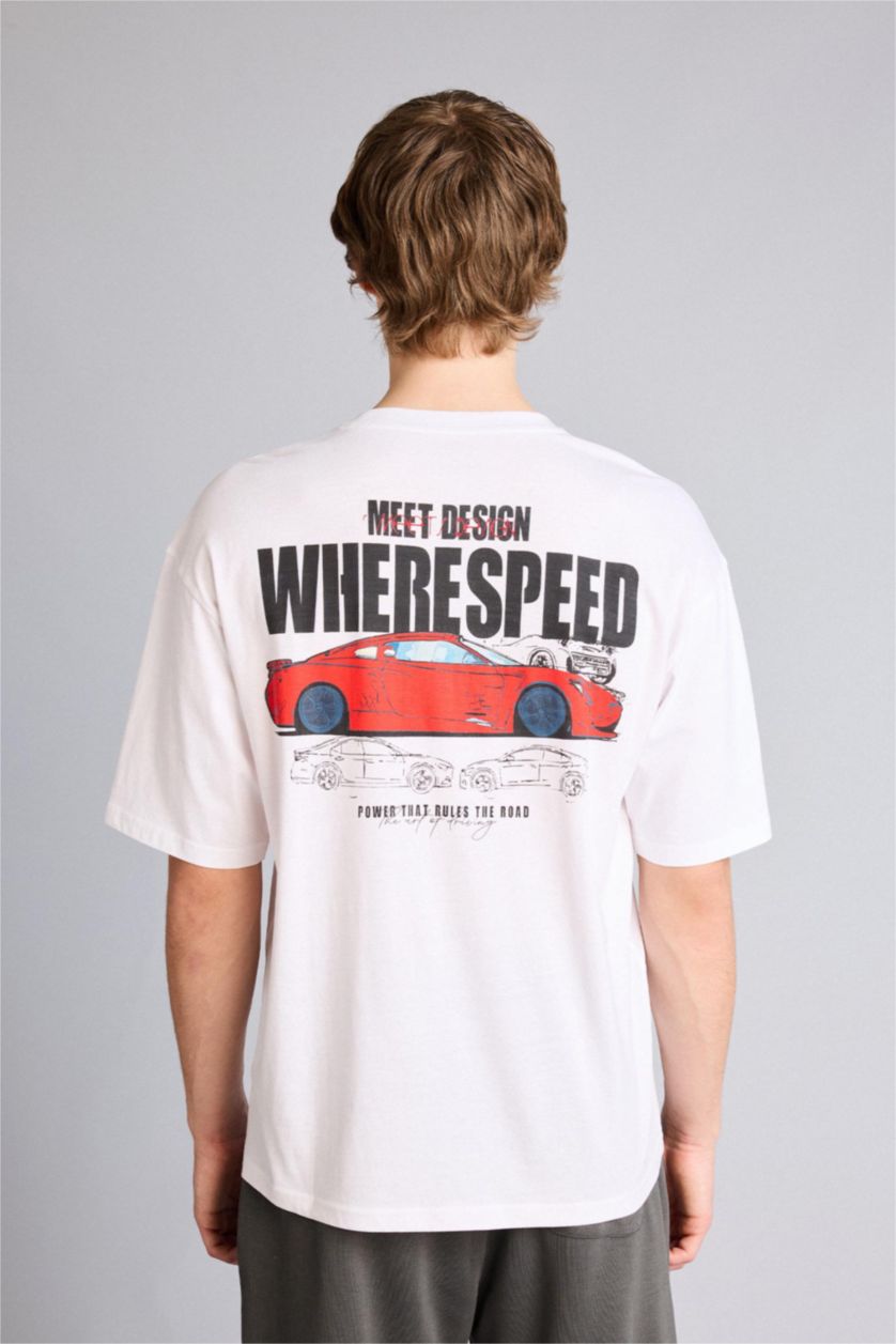 Мужчины Белый Футболка Boxy Fit с принтом из 100% хлопка