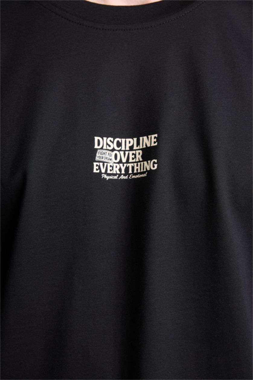 Ерлер қара 100% мақта Boxy Fit баспалы футболка