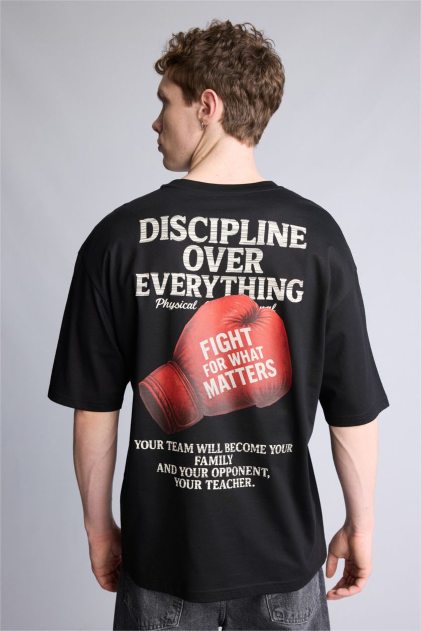 Ерлер қара 100% мақта Boxy Fit баспалы футболка