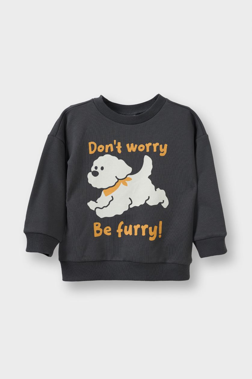 Erkek Bebek Antrasit Erkek Bebek Bisiklet Yaka İçi Yumuşak Tüylü 2'li Sweatshirt