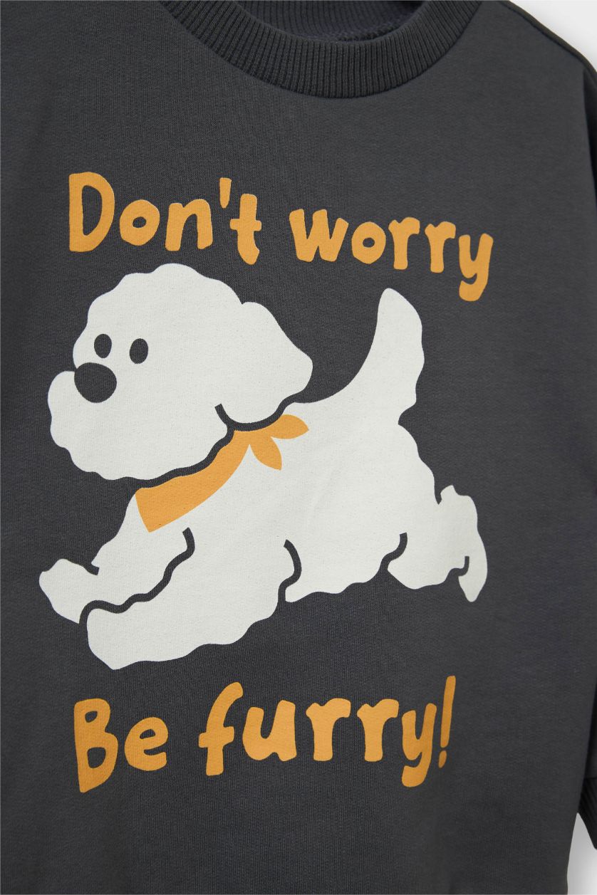 Erkek Bebek Antrasit Erkek Bebek Bisiklet Yaka İçi Yumuşak Tüylü 2'li Sweatshirt