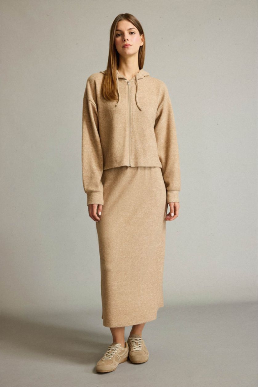 Woman Light Brown Knitted Skirt