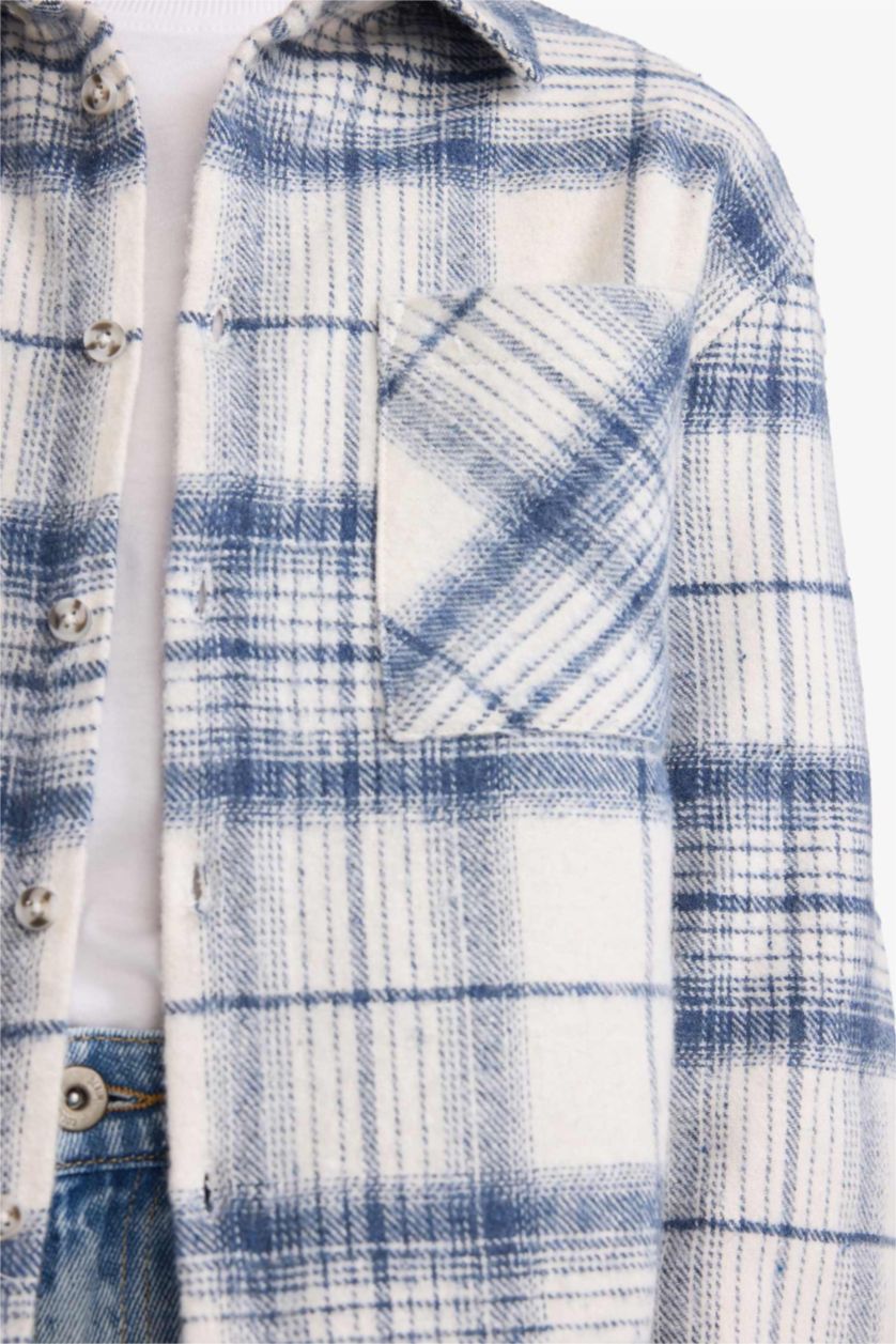 Boys & Teens Indigo Oversize Fit Plaid Long Sleeve Shirt