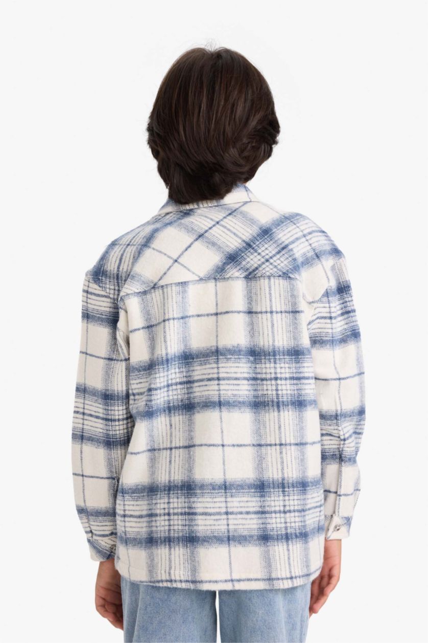 Boys & Teens Indigo Oversize Fit Plaid Long Sleeve Shirt