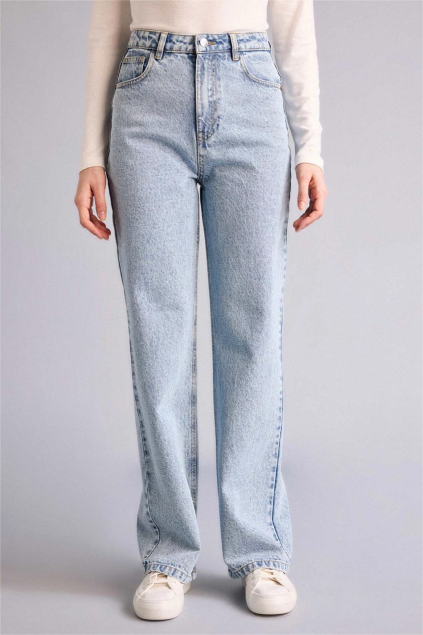 Женщины Светло-синий Брюки 90'S Wide Leg c высокой талией для женщин