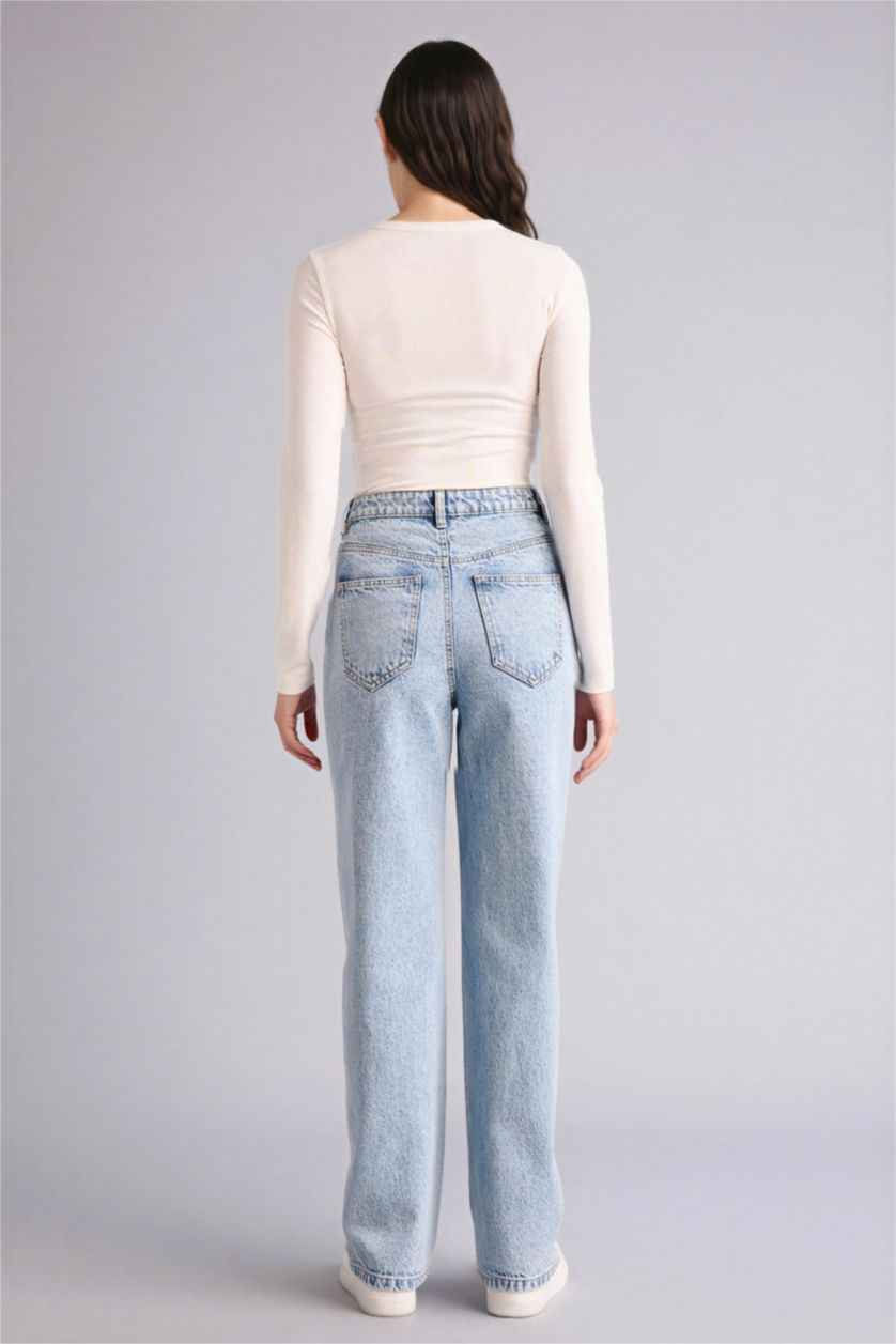 Женщины Светло-синий Брюки 90'S Wide Leg c высокой талией для женщин