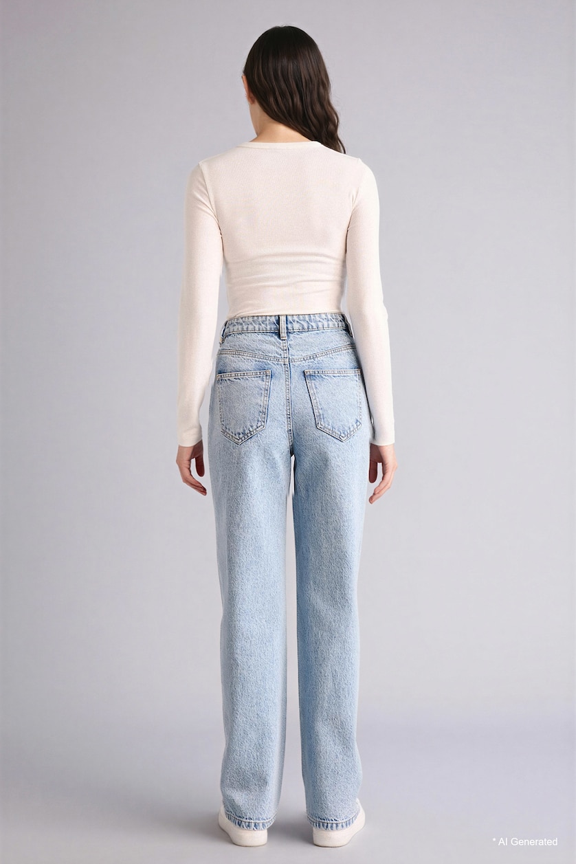 Kadın Açık Mavi 90's Wide Leg Yüksek Bel Jean