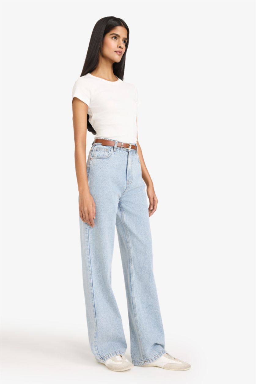 Женщины Светло-синий Брюки 90'S Wide Leg c высокой талией для женщин