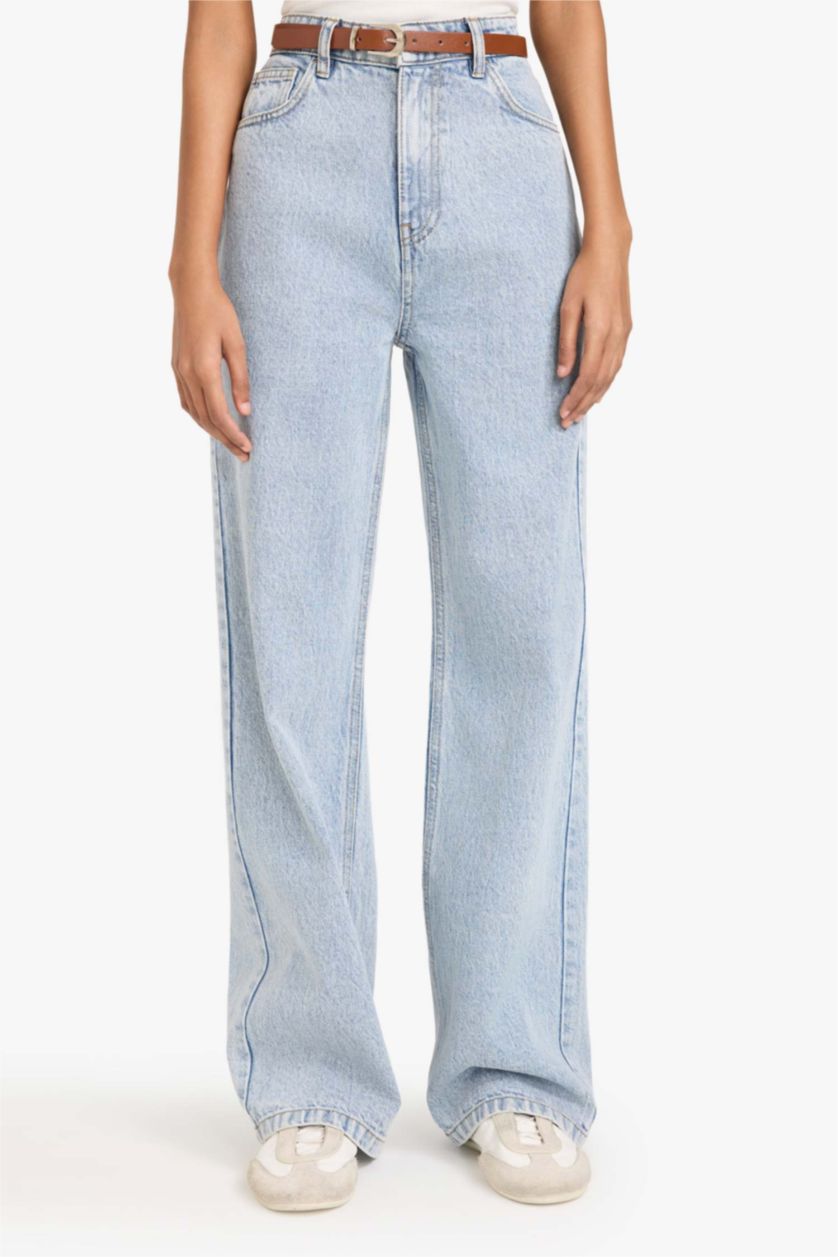 Женщины Светло-синий Брюки 90'S Wide Leg c высокой талией для женщин