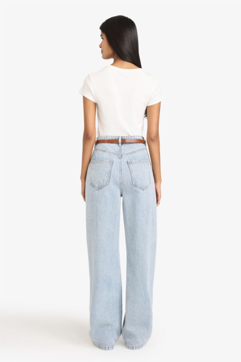 Женщины Светло-синий Брюки 90'S Wide Leg c высокой талией для женщин