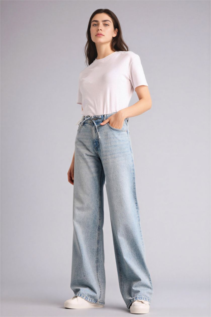 Женщины Светло-синий Брюки с низкой талией для женщин