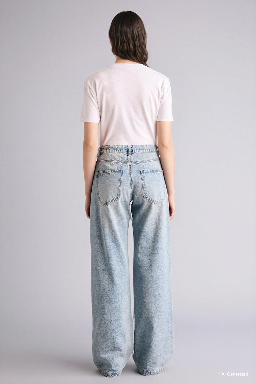نساء أزرق فاتح 100% Cotton Low Rise Wide Straight Leg Jeans