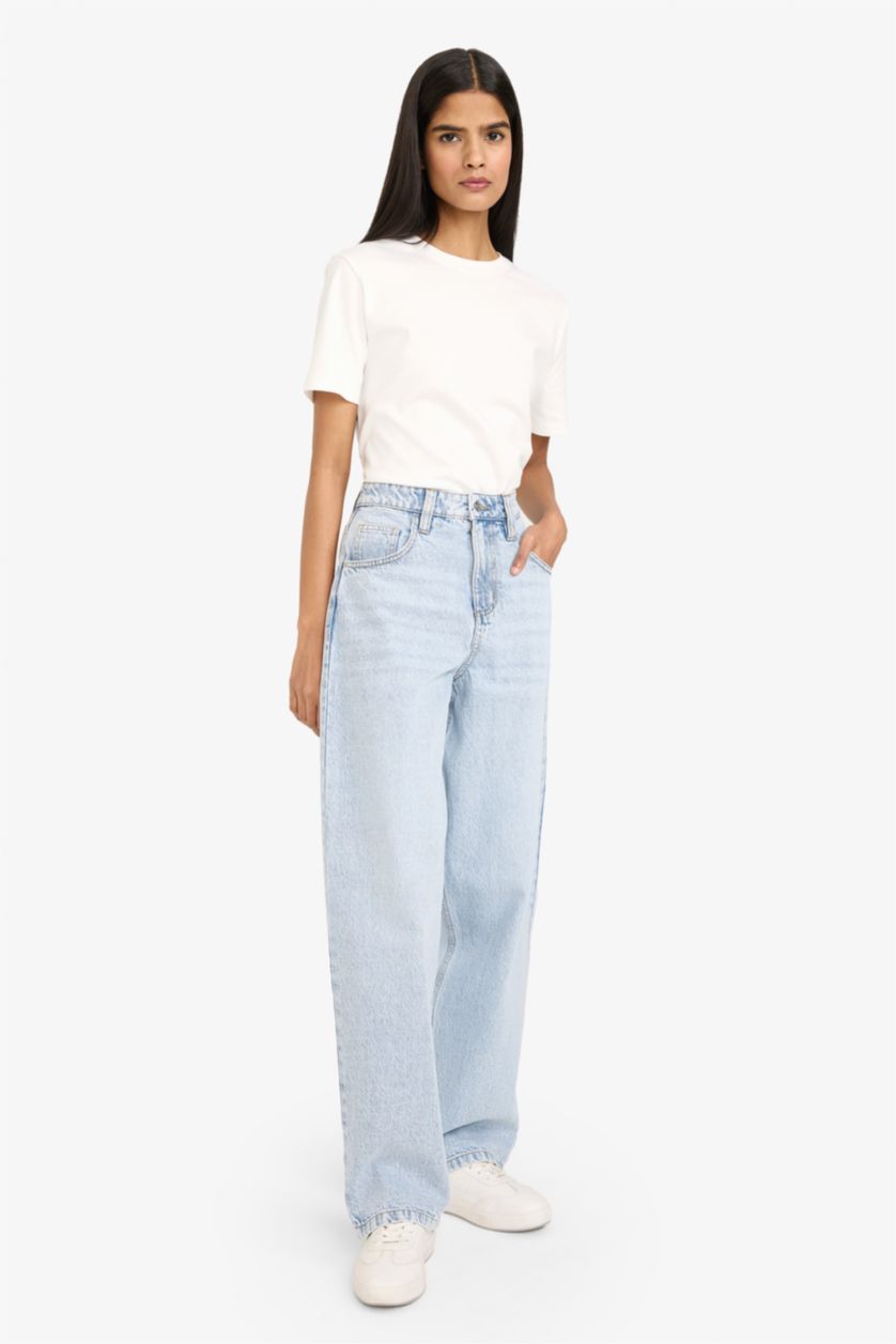 Женщины Светло-синий Брюки c высокой талией для женщин