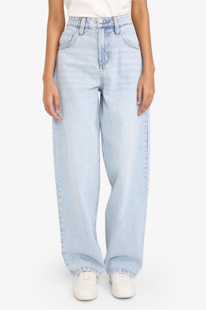 Женщины Светло-синий Брюки c высокой талией для женщин