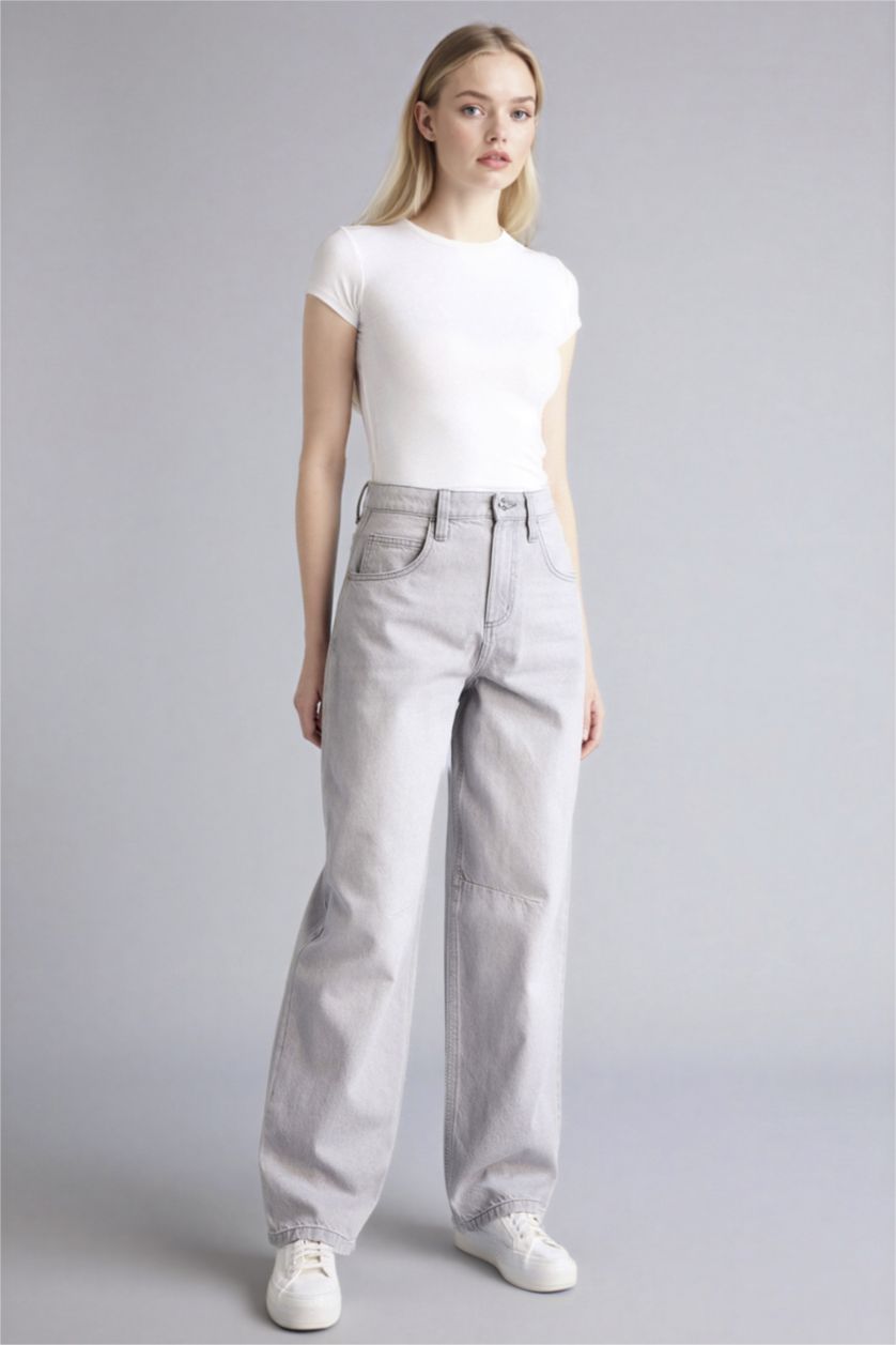 Женщины Серый Брюки c высокой талией для женщин