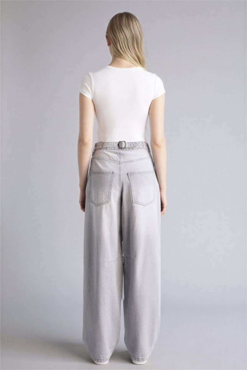 Женщины Серый Брюки c высокой талией для женщин