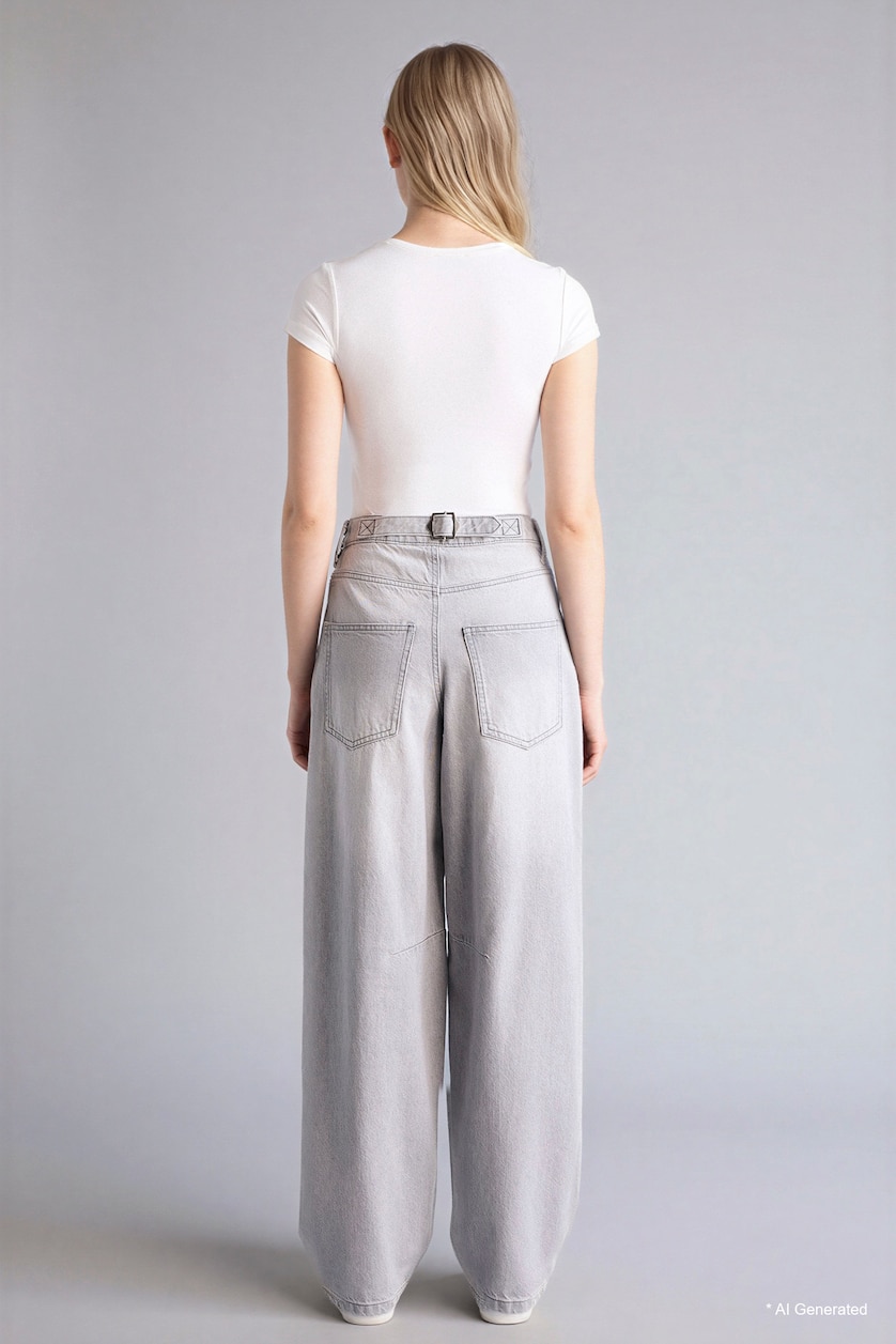 Women Grey 100% Cotton High Waist Baggy Fit Jeans