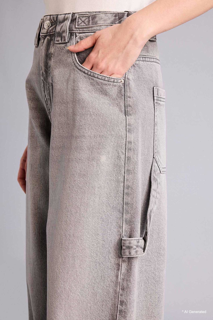 FEMME Gris Jean Carpenter taille haute à jambes droites