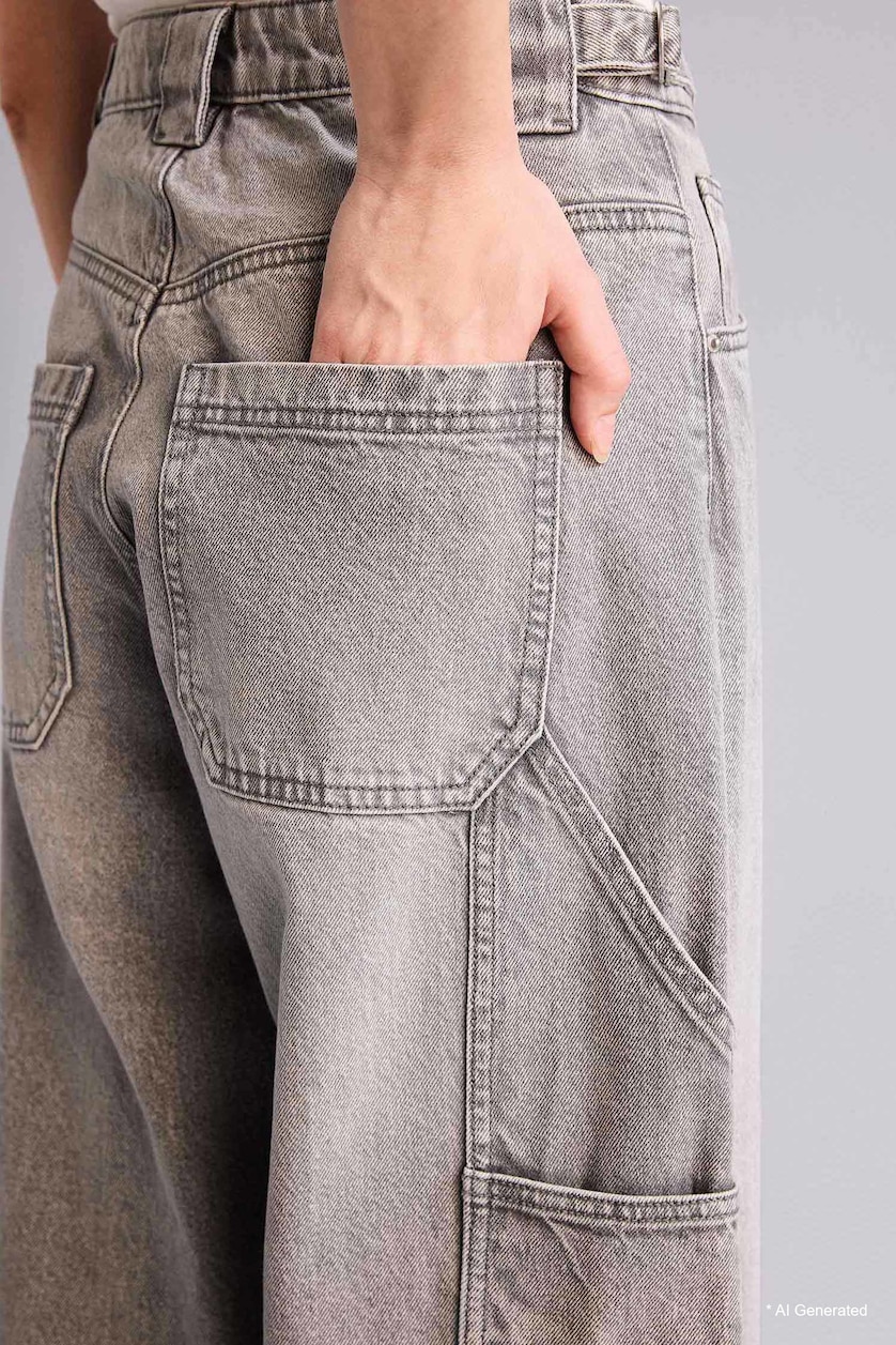FEMME Gris Jean Carpenter taille haute à jambes droites
