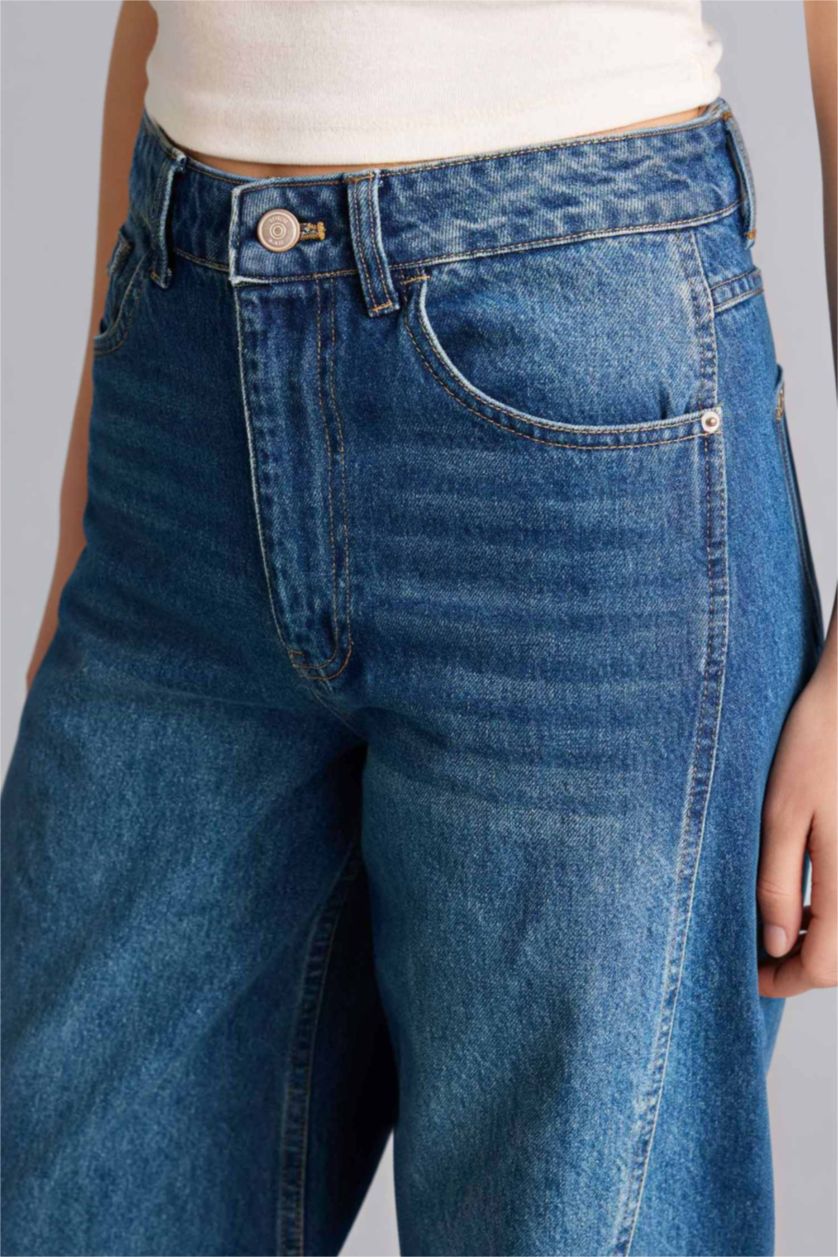 Әйелдерге Көк barrel fıt деним тұрақты етек Шалбар