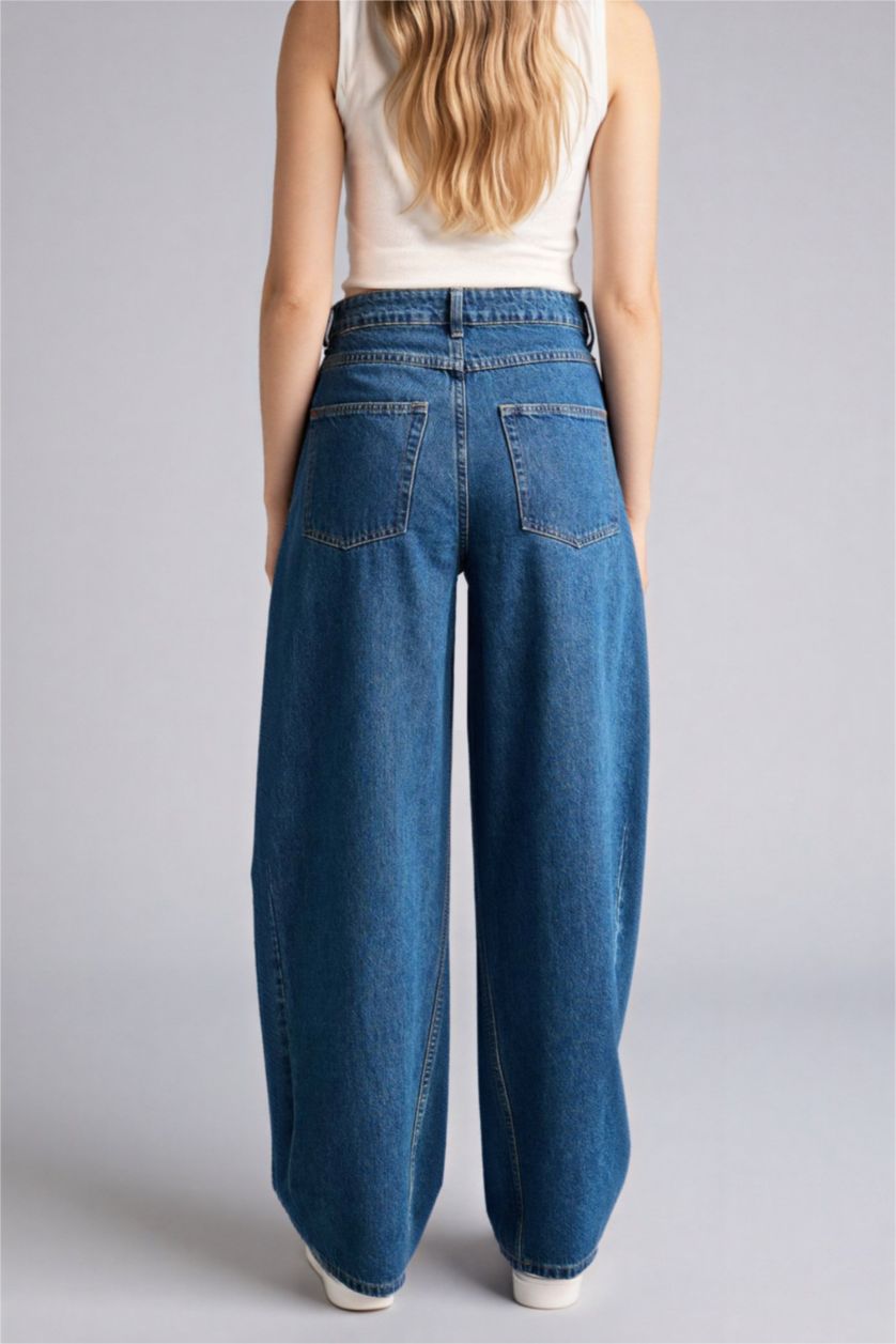 Әйелдерге Көк barrel fıt деним тұрақты етек Шалбар