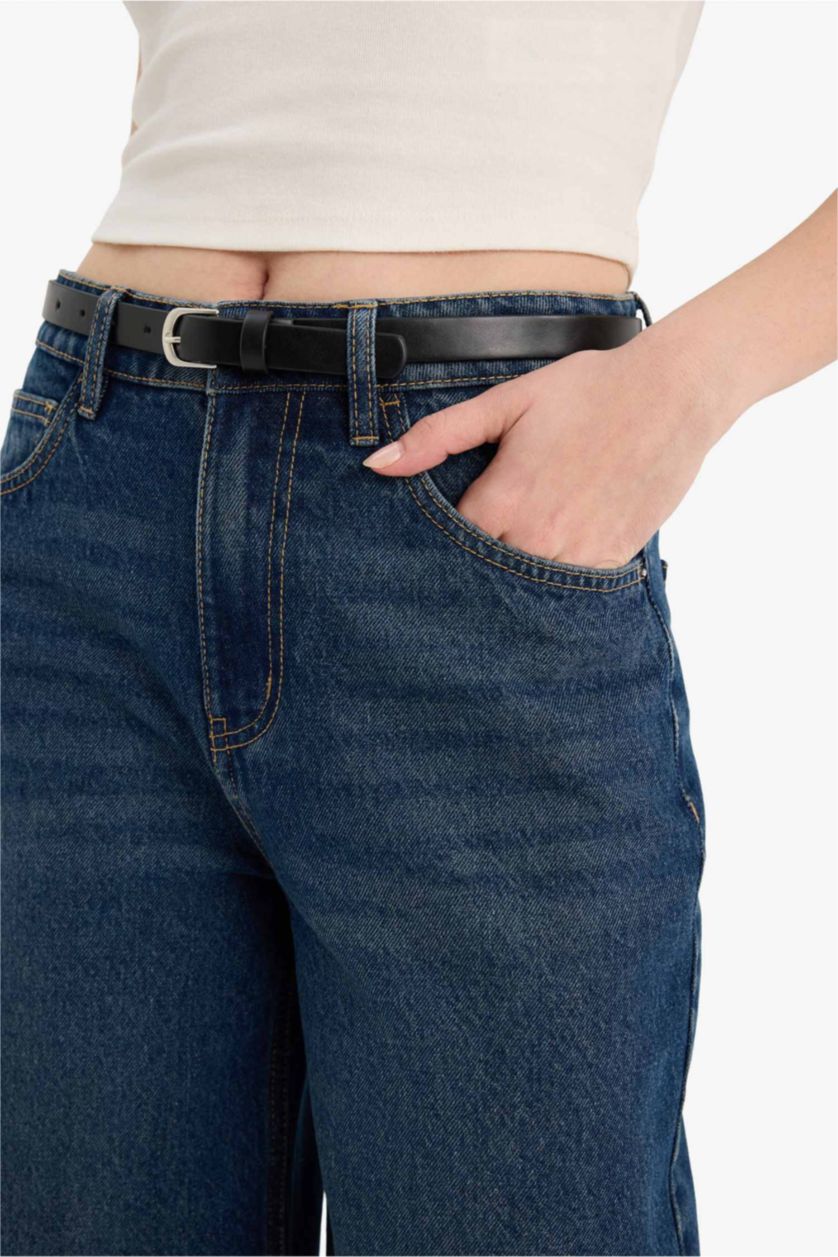 Женщины Голубрй Брюки Кюлоты c высокой талией для женщин