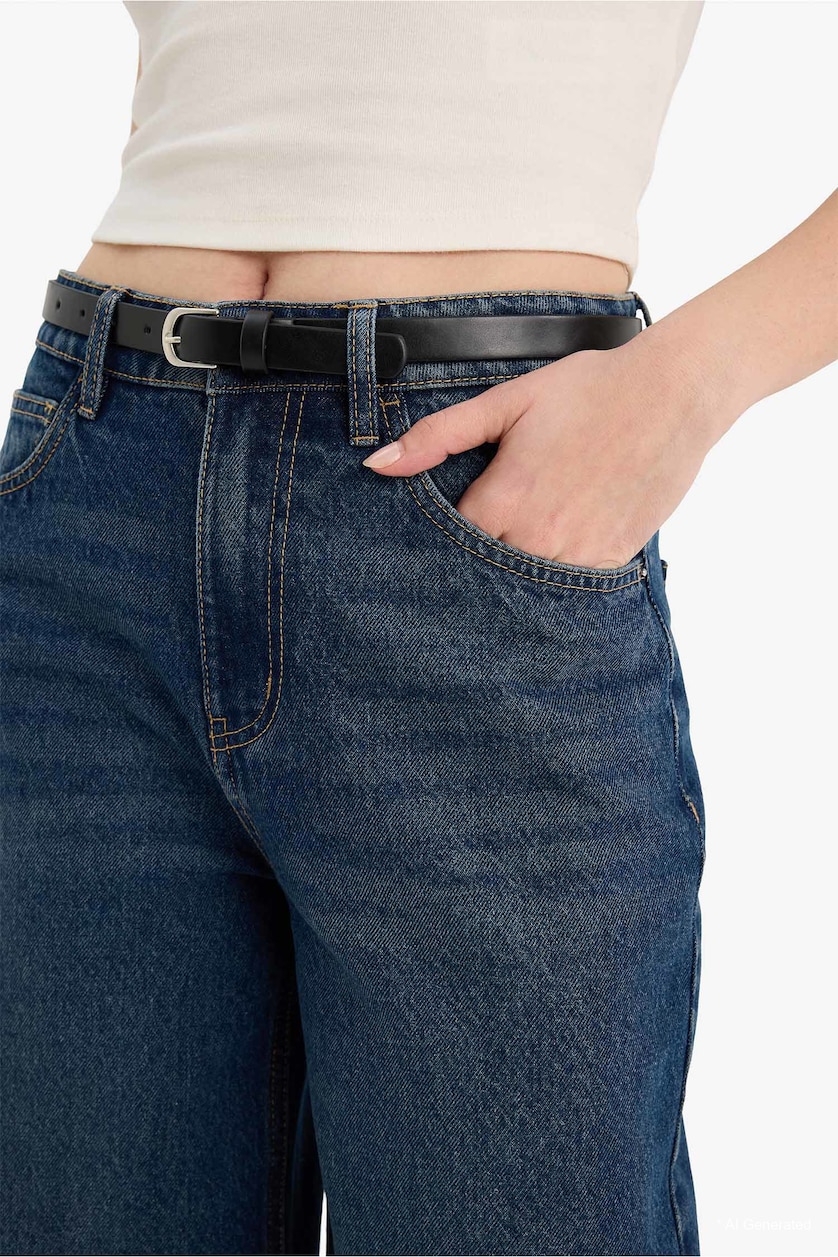 FEMME Bleu Jean culotte taille haute lavé