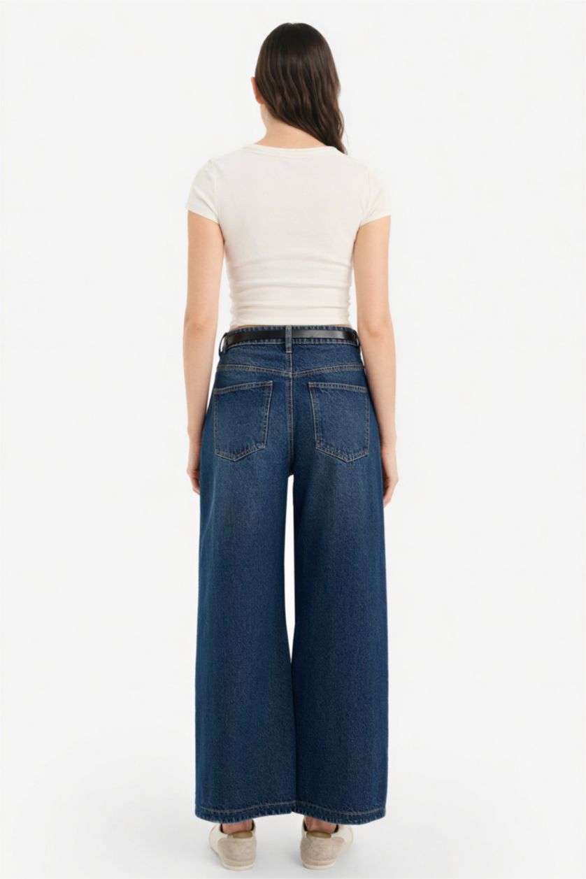 Женщины Голубрй Брюки Кюлоты c высокой талией для женщин